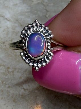 Sterling Silver Oval Blue Opal Ring, Size 6